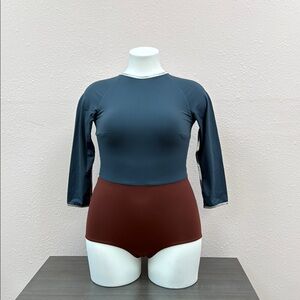 Elegant Navy and Brown Bodysuit